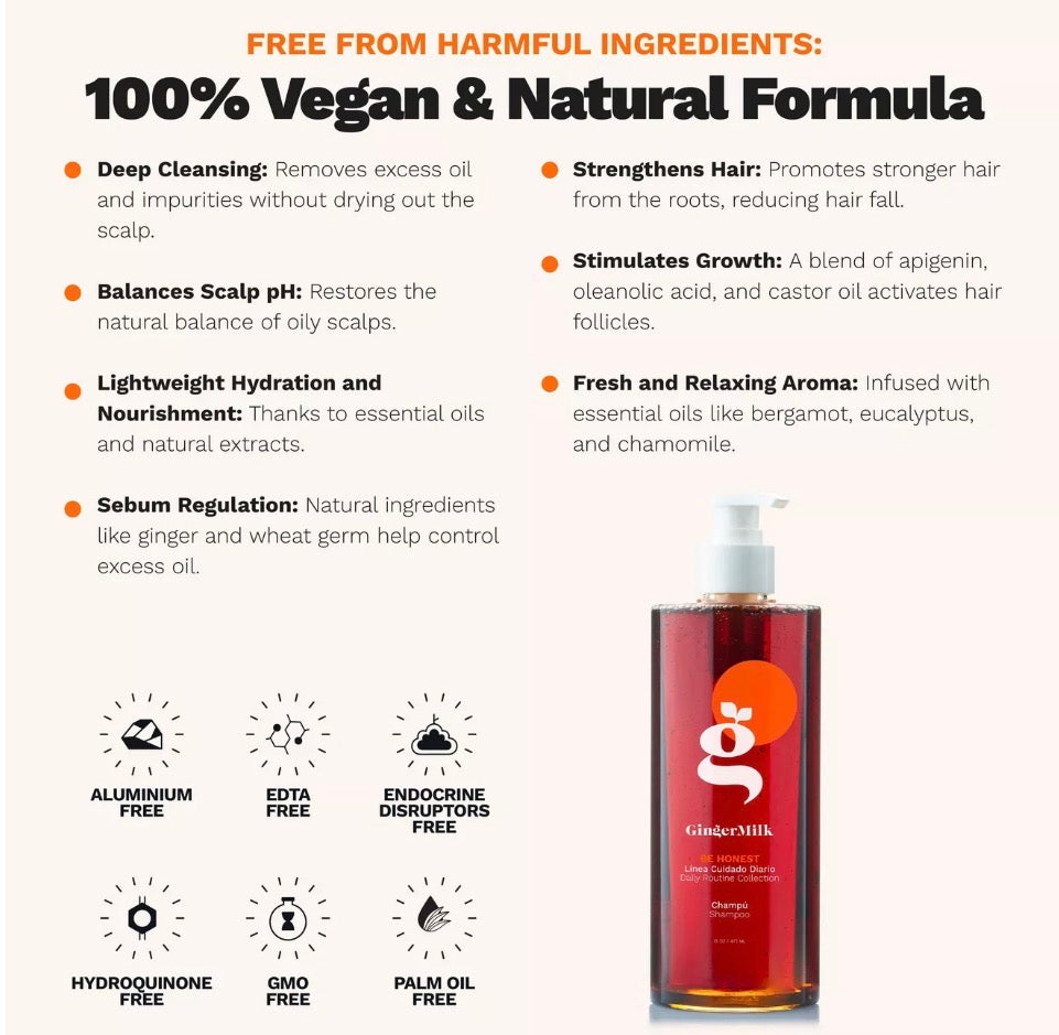 Champú con extracto de jengibre para cabello con tendencia grasa